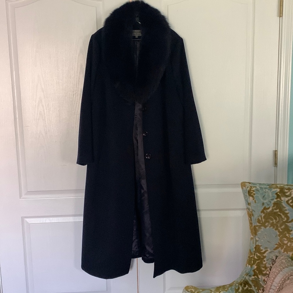 Plus Size cashmere/wool blend Dress Coat with Fox Collar